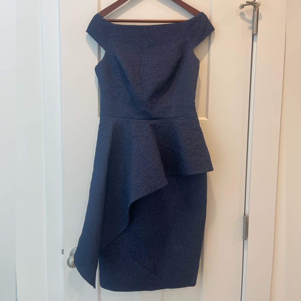 Teri Jon by Rickie Freeman: Elegant Navy Blue Asymmetrical Dress